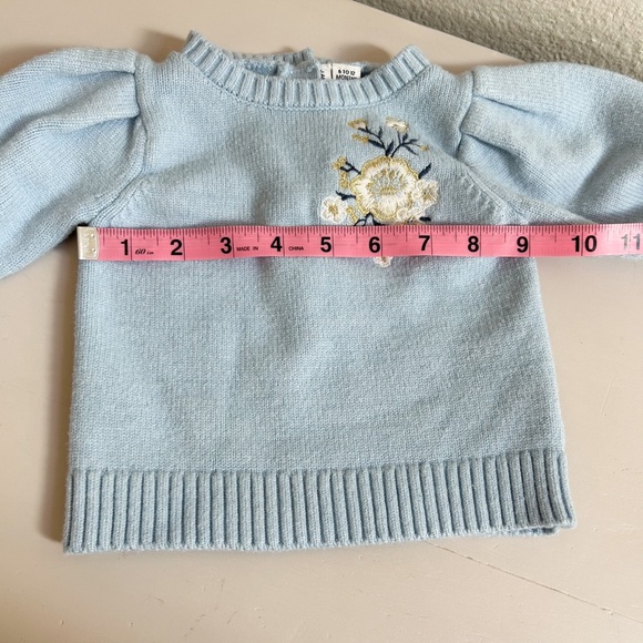 JANIE AND JACK light blue flower applique puff sleeve sweater sz 6-12 months - Picture 6 of 9